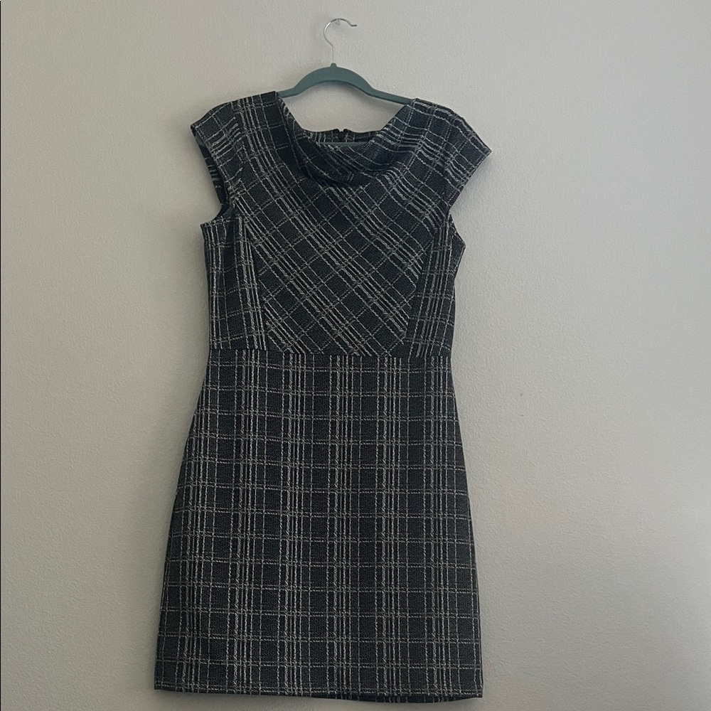 Banana Republic Black and White Plaid Midi Sheath Dress